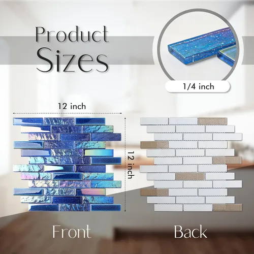 Miniatura 2 de Blujellyfish Caja de azulejos de porcelana de vidrio azul de 5 pies cuadrados, azulejos iridiscentes de cielo estrellado para piscina, cocina, baño