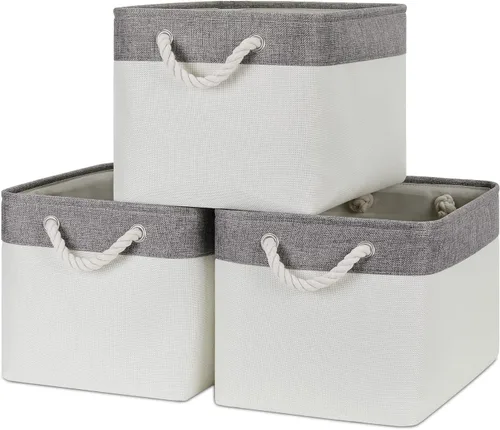 Miniatura 68 de Bidtakay Cestas de almacenamiento de tela con asas [paquete de 2] organizador de lona grande de 16 x 11.8 x 11.8 pulgadas, canastas altas plegables