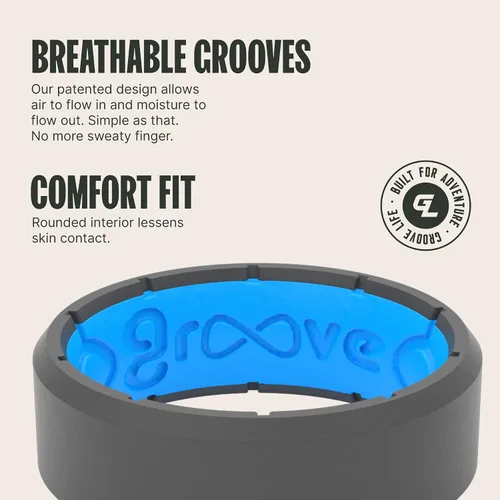 Miniatura 3 de Groove Life Edge Silicone Ring - Breathable Rubber Wedding Rings for Men, Lifetime Coverage, Unique Design, Comfort Fit Ring
