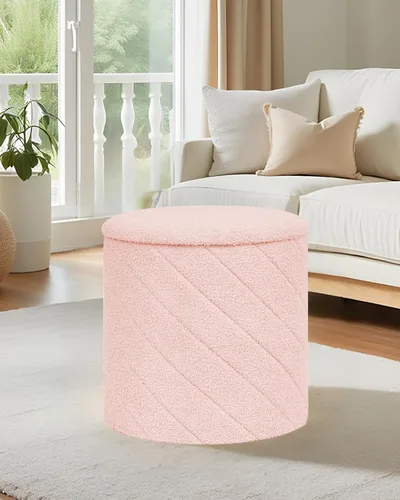 Miniatura 8 de B FSOBEIIALEO Otomana con almacenamiento, Otomana redonda de almacenamiento de bouclé con bandeja, Taburete reposapiés para dormitorio, Otomana