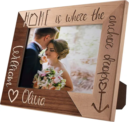 Miniatura 4 de Regalos para el día de San Valentín para ella, marco de fotos de boda personalizado de 4 x 6 pulgadas, Home is Where You are, regalos románticos