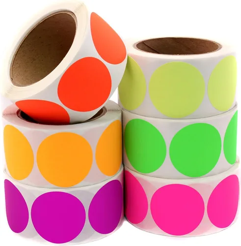 ChromaLabel Kit de etiquetas de código de color fluorescente de 2 pulgadas, 6 rollos de colores surtidos, 3000 calcomanías por kit variado 6 colores
