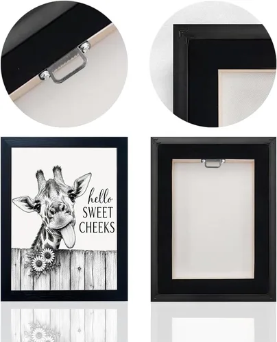 Miniatura 4 de Funny Bathroom Wall Art Framed Giraffe Bathroom Decor, Black and White Animal Canvas Print Picture Farmhouse Toilet Signs for Home Restroom, Black