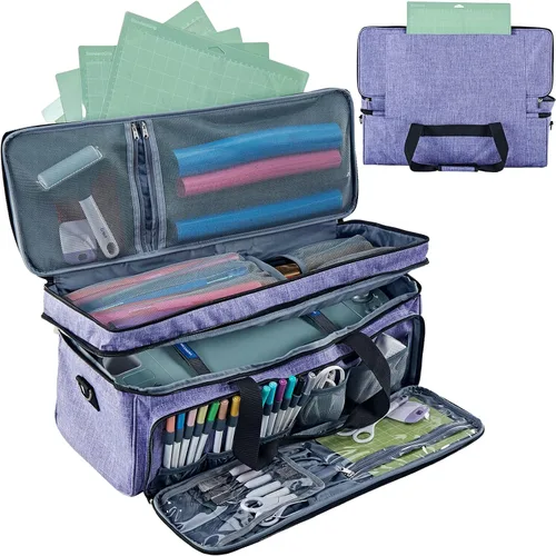 Miniatura 9 de Estuche de transporte de doble capa con bolsillo para tapete para Cricut Maker 4, Explore 4, múltiples compartimentos frontales grandes