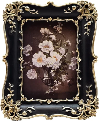 2.5x3.5 Pequeño marco de fotos vintage, marco de fotos antiguo negro y dorado adornado tamaño billetera, para colgar en la pared o exhibir en mesa,