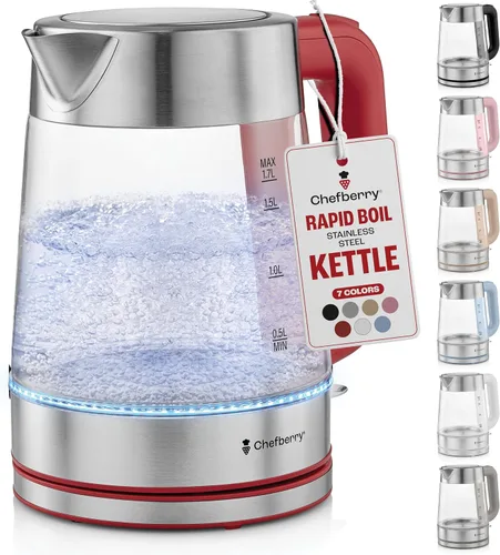 Miniatura 10 de Hervidor eléctrico para hervir té caliente y agua Hervidor de vidrio de borosilicato de acero inoxidable de 1.8L sin plástico, apagado automático