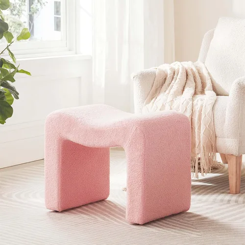 Miniatura 14 de Taburete de tocador, reposapiés pequeño, otomano, asiento de piel sintética, sin espalda, moderno, reposapiés, peludo para sala de maquillaje, sala