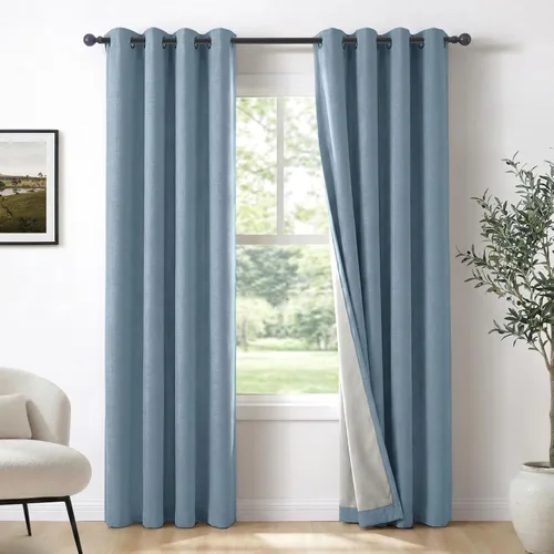 Miniatura 24 de 100% Blackout Shield Cortinas opacas de lino para dormitorio de 45 pulgadas de largo, cortinas beige con ojales para sala de estar, cortinas