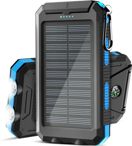Cargador solar, 38800 mAh, banco de energía solar, batería externa impermeable de respaldo con entrada/salida USB C/linternas LED compatible con