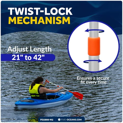 Miniatura 4 de Five Oceans Paleta telescópica de emergencia, paletas de barco, paleta naranja flotante, se extiende de 21 a 42 pulgadas, diseño compacto para un