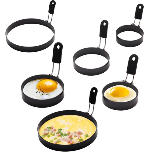 Yevior Paquete de 6 anillos para huevos, 3 tamaños de anillos de cocina para freír, moldear huevos de cocina, moldes para panqueques, utensilios de