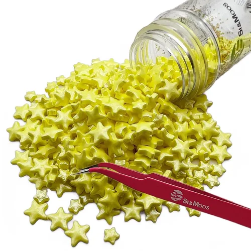 SE Si&Moos Gránulos de estrellas amarillas para decoración de pasteles, decoración de pasteles de estrellas, estrellas amarillas comestibles grandes