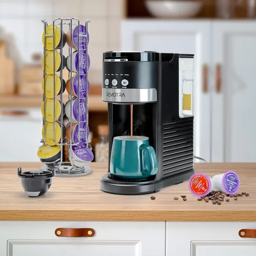 Miniatura 2 de REVOTRA Cafetera de una sola porción para cápsulas y café molido, tamaños de preparación de 6 a 14 onzas, opción de preparación fuerte, preparación
