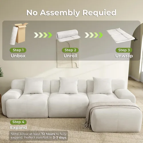 Miniatura 8 de LIKIMIO LumiCord 118" Tufted Modular Sectional Sofa with Ottoman, Modern L-Shaped Boneless Couch for Living Room, 26.8" Deep Seat, 18.1" High