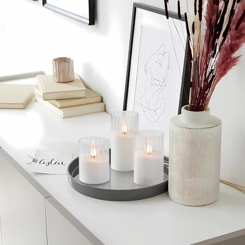 Miniatura 7 de Rhytsing Velas LED de vidrio acanalado transparente que funcionan con pilas con control remoto, juego de velas blancas sin llama con temporizador