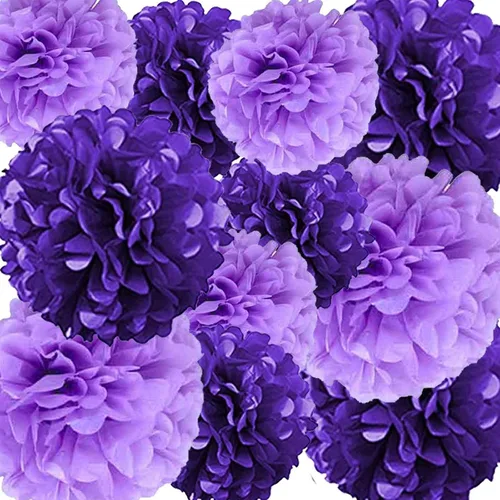 Miniatura 10 de We Moment Pompones de papel de seda morado y rosa para decoración de fiesta de niñas en el techo, para colgar en la pared, 12 pompones de seda de 4
