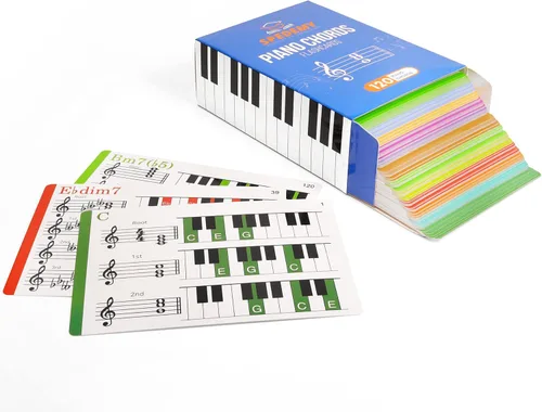 Spedemy Tarjetas de Memoria de Acordes de Piano en Caja de Regalo - Tabla de Acordes de Piano Incluida - Tarjetas de Memoria Codificadas por Colores