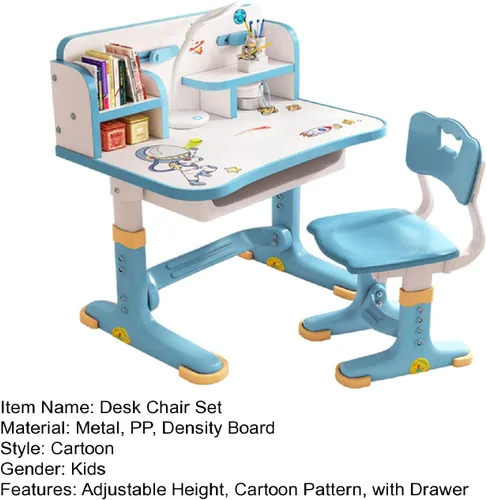 Miniatura 8 de Juego de escritorio y silla ajustable para niños con almacenamiento, cajones, estantería, mesa de escritura y tareas para niños y niñas, escritorio