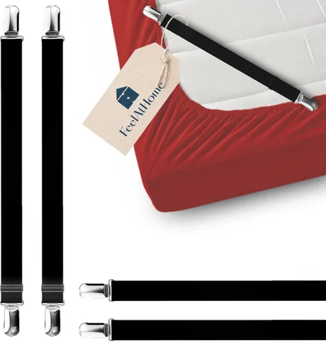 FeelAtHome 4 piezas de clips para sábanas mantienen las sábanas en su lugar - Bandas de esquina y tirantes para sábanas ajustadas - Correas de