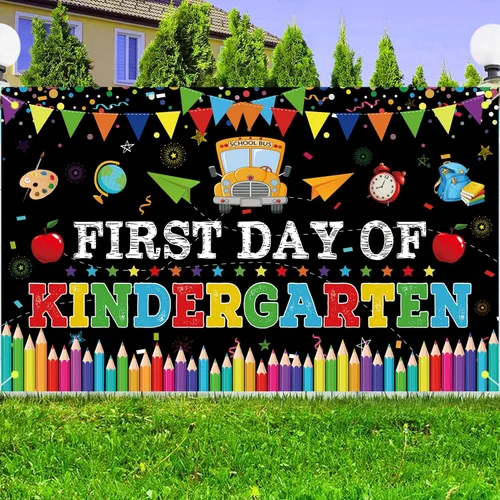 Miniatura 2 de Cartel del primer día de jardín de infantes, decoraciones de fiesta del primer día de escuela, pancarta de regreso a la escuela, bienvenida al