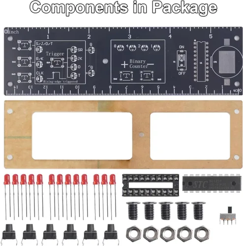 Miniatura 8 de Kit de soldadura de regla de circuito lógico digital para bricolaje, contador binario (0-15) y circuitos flip-flop con LED interactivos, kit