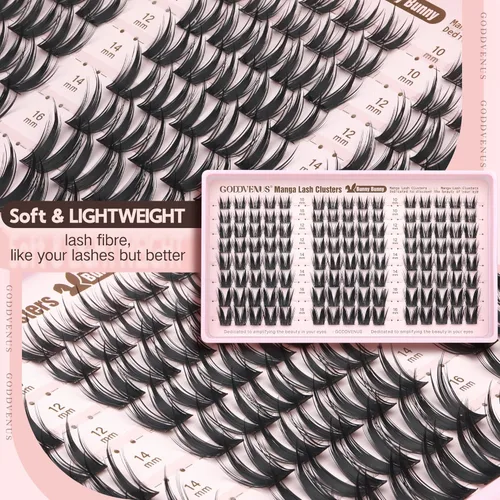 Miniatura 5 de Goddvenus BUNNY - Kit de racimos de pestañas de manga natural, extensiones de pestañas en racimo de hadas, extensiones de pestañas individuales, kit