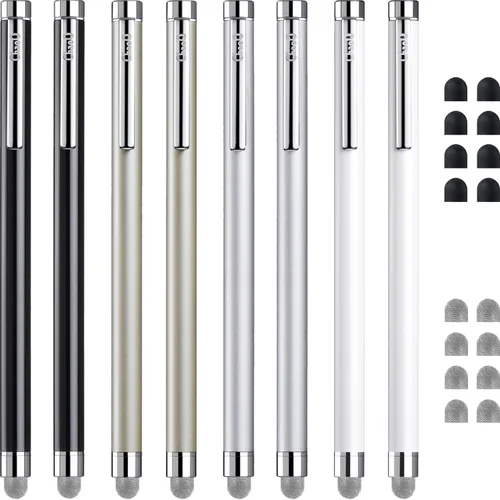 ChaoQ Bolígrafos capacitivos para pantallas táctiles, 8 lápices capacitivos de fibra de malla con 8 puntas de malla reemplazables y 8 puntas de goma