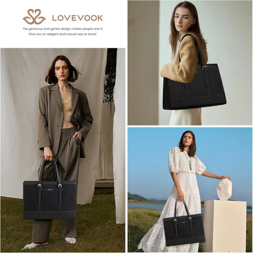 Miniatura 2 de LOVEVOOK Bolsa para Laptop para Mujeres de 15.6 pulgadas Bolsa Tote de Lona para Laptop, Bolsa de Trabajo de Gran Capacidad con Bolso de Mano, Bolsa