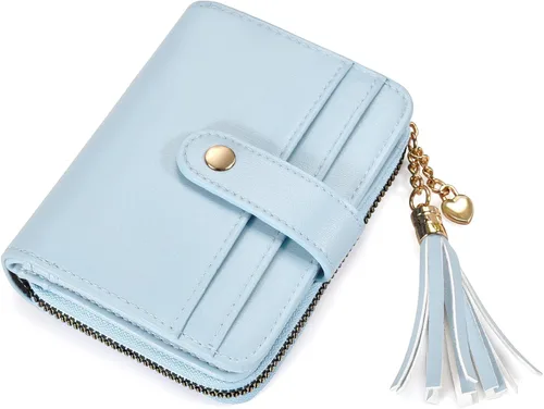Miniatura 11 de oscaurt Cartera para mujer pequeña con bloqueo RFID, cartera de dos pliegues con tarjetero para tarjetas de crédito, ventana para identificación