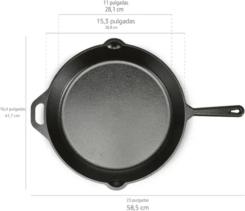 Miniatura 4 de Amazon Basics Sartén de hierro fundido pre-sazonado, apto para horno, calefacción uniforme, resistente y grande, 15 pulgadas, negro