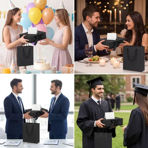 Miniatura 6 de Zonon - Caja de regalo de lujo color negro y rosa con tapa y cinta, bolsa de regalo de 9 x 7 x 3 pulgadas, con tarjeta de felicitación, papel