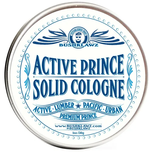 BushKlawz Active Prince Colonia sólida de 1 onza tamaño completo sin alcohol, latas concentradas naturales aptas para viajes, fragancia masculina