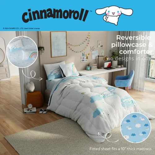 Miniatura 7 de Juego de ropa de cama Cinnamoroll - Juego de cama de tamaño individual de 4 piezas - Juego de edredón y sábanas de microfibra supersuave