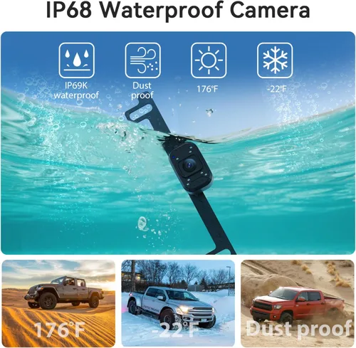 Miniatura 5 de FEISIKE Cámara de respaldo, visión nocturna IR 1080P con monitor, cámara de visión trasera plug-play fácil de instalar, gran angular de 150 grados