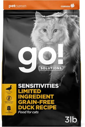 Go! Solutions Sensitivities Limited Ingredient Duck Grain-Free Dry Cat Food, Chicken-Free Kibble Made by Experts for Sensitive Stomachs & Food