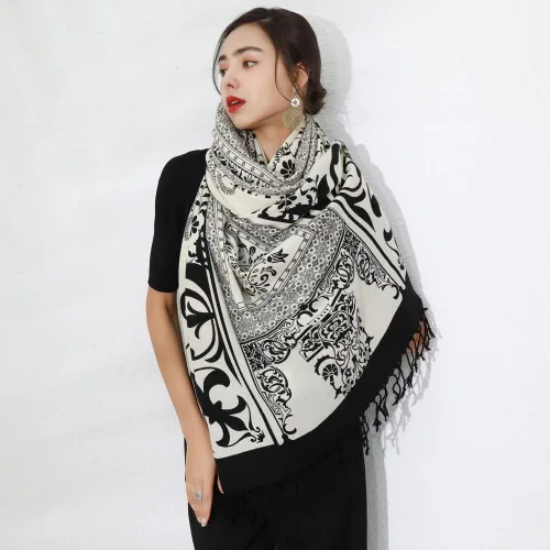 Miniatura 38 de DANA XU Manta de pashmina extragrande 100% de lana merina, bufanda de viaje, bufanda de cachemira para mujer, otoño e invierno, chal de gran