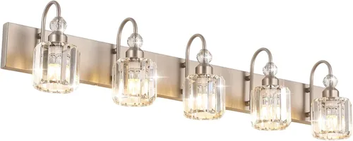 Miniatura 15 de Ralbay Modernas luces LED de cristal para tocador de baño, 3 luces de acero inoxidable, luces de tocador de cristal sobre el espejo, accesorios