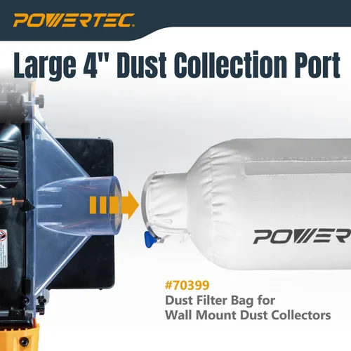 Miniatura 2 de POWERTEC 70474 - Bolsa colectora de polvo y codo de 90 grados ID/OD de 4 pulgadas, filtro de 30 micrones con abrazadera de manguera de llave de 4
