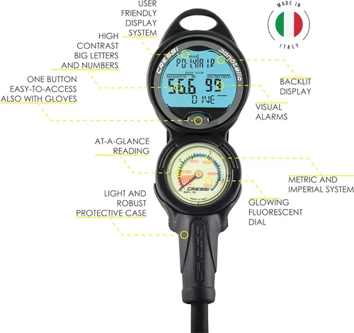Miniatura 8 de Cressi Paquete de equipo esencial de buceo completo con R1 BCD - Ordenador de buceo Donatello C2 - Juego de regulador compacto AC2 totalmente