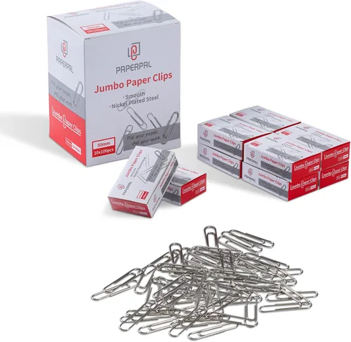 PAPERPAL Clips de papel para oficina, escuela y uso personal, clip de papel jumbo suave (5 cm), 1000 clips de papel grandes (10 cajas de 100 cada