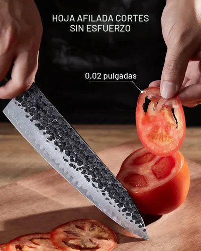 Miniatura 6 de FAMCÜTE Cuchillo japonés de 8 pulgadas, forjado a mano de 5 capas de alto carbono 9CR18MOV de acero con mango de palisandro, cuchillo de cocina