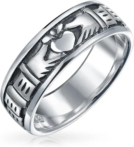 Miniatura 2 de Anillo de boda unisex con diseño celta irlandés y celta, para parejas, promesa, Claddagh, para hombres y mujeres, plata de ley 925 oxidada