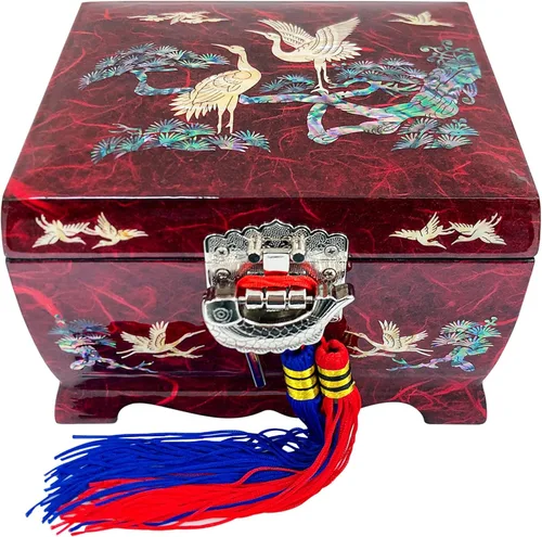 Miniatura 10 de Fun-Store Caja de madera con incrustaciones de nácar con incrustaciones de nácar, caja de madera, diseño de árbol de grúa, espejo, recuerdo, tesoro