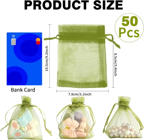 Miniatura 2 de BOEIAC Bolsas de organza, bolsas de organza transparente, 50 unidades, pequeñas bolsas de organza con cordón de 3 x 4 pulgadas, bolsas de regalo