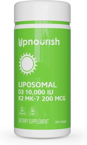 UpNourish Vitamina liposomal D3 K2 10000 UI D3 y K2 MK-7 200 mcg - 365 Vitamina D3 k2 (Vitamina D3 con K2) Mini cápsulas blandas - Suplemento de