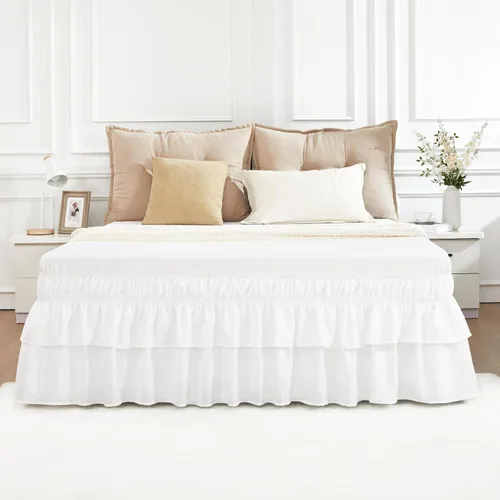 Miniatura 34 de Vocander Falda de Cama Rosa Tamaño Individual con Caída de 14 Pulgadas, Falda de Cama Elástica con Volantes Antipolvo, Fácil de Colocar, Faldas