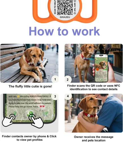 Miniatura 5 de Etiqueta para perro con código QR con NFC, etiqueta de identificación personalizada de mascota, etiqueta de identificación de perro de silicona