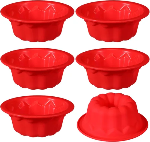 6 moldes de silicona para tartas de 4 pulgadas para hornear moldes pequeños de tubo estriado, aptos para horno, lavavajillas, antiadherentes para