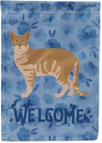 Miniatura 350 de Caroline's Treasures CK4813CHF - Bandera de bienvenida con gato abisinio azul, manga grande, para porche, para colgar en la pared, poliéster