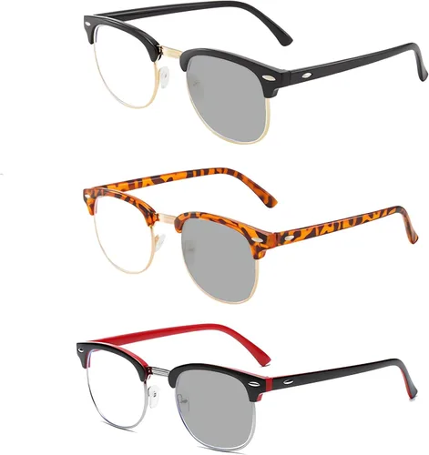 Miniatura 9 de Gafas de montura media Retro con lentes semi sin borde transparentes con bloqueo de luz azul para hombres y mujeres, 3 Pack Mix